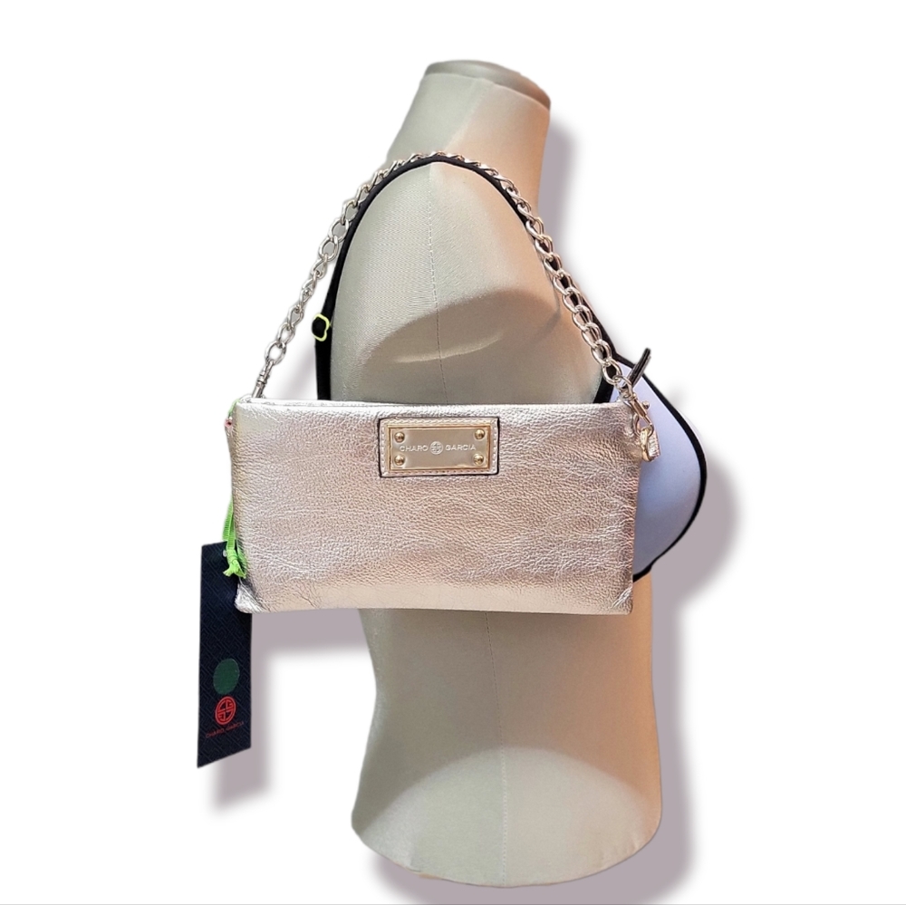 ❤️New Charo Garcia Silver clutch| Wristlet/Mini Shoulder Bag